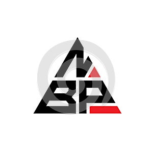 NBP triangle letter logo design with triangle shape. NBP triangle logo design monogram. NBP triangle vector logo template with red