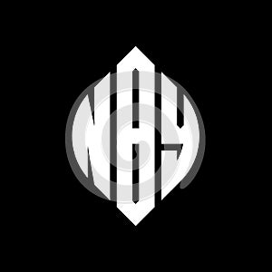 NBY circle letter logo design with circle and ellipse shape. NBY ellipse letters with typographic style. The three initials form a