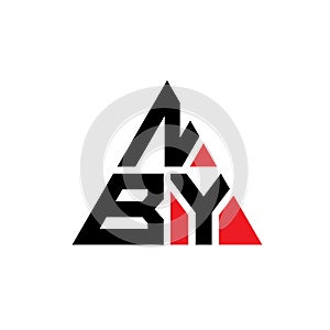 NBY triangle letter logo design with triangle shape. NBY triangle logo design monogram. NBY triangle vector logo template with red