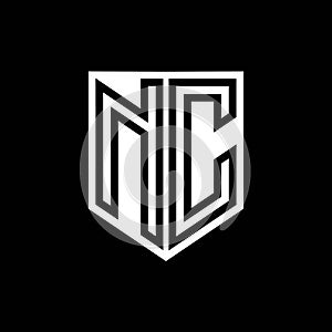 NC Logo monogram shield geometric black line inside white shield color design