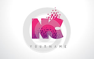 NC N C Letter Logo with Pink Purple Color and Particles Dots Design. photo