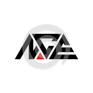 NCE triangle letter logo design with triangle shape. NCE triangle logo design monogram. NCE triangle vector logo template with red