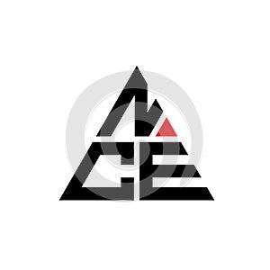 NCE triangle letter logo design with triangle shape. NCE triangle logo design monogram. NCE triangle vector logo template with red