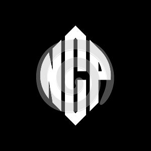 NCP circle letter logo design with circle and ellipse shape. NCP ellipse letters with typographic style. The three initials form a photo