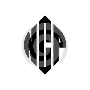 NCP circle letter logo design with circle and ellipse shape. NCP ellipse letters with typographic style. The three initials form a photo