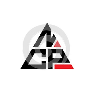 NCP triangle letter logo design with triangle shape. NCP triangle logo design monogram. NCP triangle vector logo template with red