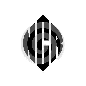 NCR circle letter logo design with circle and ellipse shape. NCR ellipse letters with typographic style. The three initials form a photo