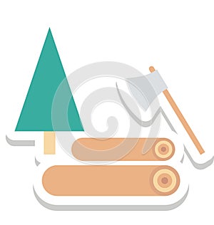 Cutting Tree, Axe Color Isolated Vector Icon photo