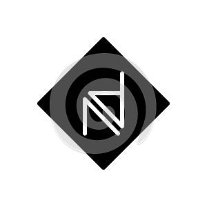 Black solid icon for Nd, letter and brand