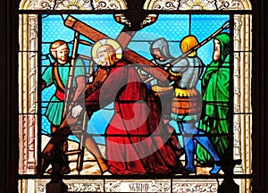 2nd Stations of the Cross, Jesus is given his cross, stained glass windows in the Saint Eugene - Saint Cecilia Church, Paris