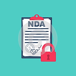 NDA concept. Contract printing and safety signature