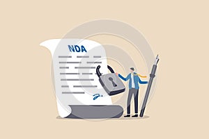 NDA, Non disclosure agreement contract signing, legal confidential document for working employee acknowledge concept, confidence