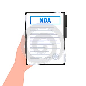 NDA - Non disclosure agreement Document in the hand, contract. Privacy, Agreement document.