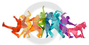 Detailed illustration silhouettes of expressive dance people dancing. Jazz funk, hip-hop, house dance lettering. Dancer. photo