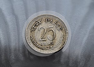 Ndia Republic Twenty Five Paise Type 2 Coin Studio shot