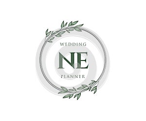 NE Initials letter Wedding monogram logos collection, hand drawn modern minimalistic and floral templates for Invitation cards,