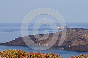 Nea Kameni Volcanic Island on the Aegean Sea in Santorini, Greece