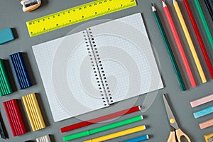 Nealty Organized Colorful School Supplies on Desk