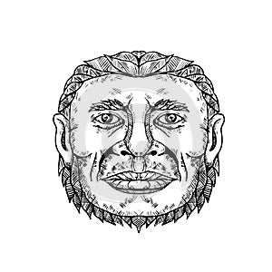 Neanderthal Male Head Doodle Art