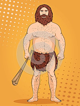 Neanderthal, pop art background. Imitation of comics style. Raster