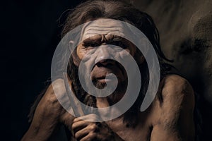 Neanderthal prehistoric caverman. Generate Ai