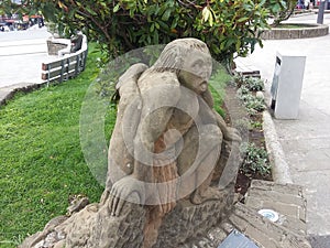 Neanderthal Sculpture in the open-air museum, Chiloe Island Patagonia. Chile