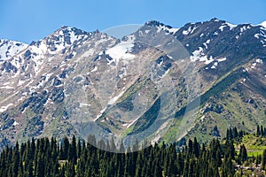 Near from the Big Almaty Lake. Hills in the Zailiyskiy Alatau Mountains, Tien Shan mountain system in Kazakhstan..Big Almaty Gorge