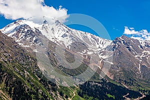 Near from the Big Almaty Lake. Hills in the Zailiyskiy Alatau Mountains, Tien Shan mountain system in Kazakhstan..Big Almaty Gorge