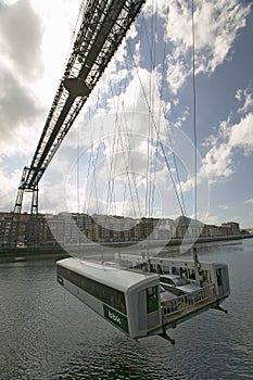 Near Bilbao, the Puente Colgante de Bizcaia, Biscay hanging or transporter bridge, connecting Portugalete on the left bank of the