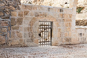Decorative wicket in the wall at the entrance to the monastery of St. George Hosevit Mar Jaris in Wadi Kelt near Mitzpe Yeriho i