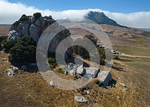 Near Morro Bay, rock outcropping and mountain from the air