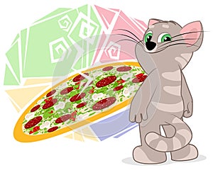 Ð¡at near picture with pizza