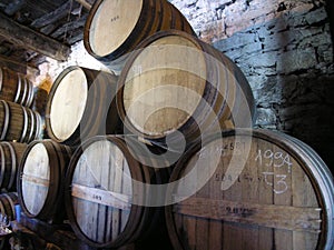 Wine barrels for port Douro Valley winelands Portugal
