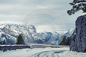 Near Stegastein viewpoint above Aurlandsfjord in Norway