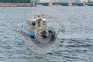 Near the waterfront a police boat.