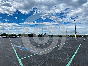 The nearly empty  parking lot at SeaWorld in Orlando, Florida photo
