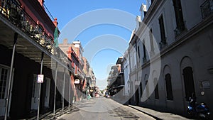 Nearly Empty Street with Historic Architecture in the French Quarter Neighborhood of New Orleans Louisiana