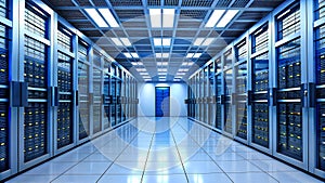 A Neat and Clean Server Room of a Data Center with Multiple Racks