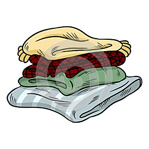 Neat cozy pile of plaid doodle. Folded clothes