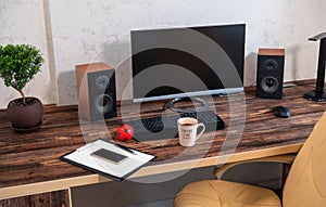 Neat desk and workstation in an office