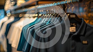 Neat Lineup of Shirts in Modern Clothier - Sleek Style Showcase. Concept Fashion Display, Shirt photo