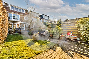 Neat patio with sitting area