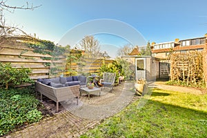 Neat patio with sitting area