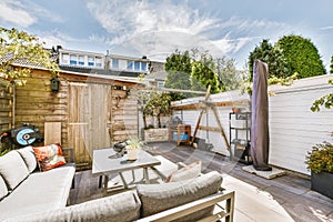 Neat patio with sitting area