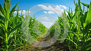 Neat row of cornstalk farm growth scene photo