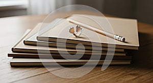 A neat stack of beige notebooks