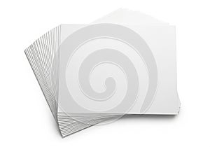 Stack of white paper sheets on a plain white background