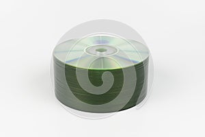 Neat stack of CD or DVD media storage discs