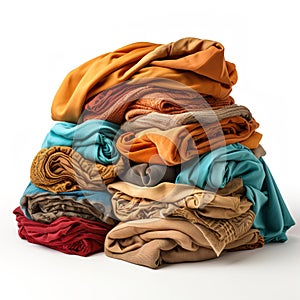 Neat stack of folded clothes white solated