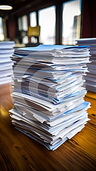 Neat stack of printed documents, organized and ready for use